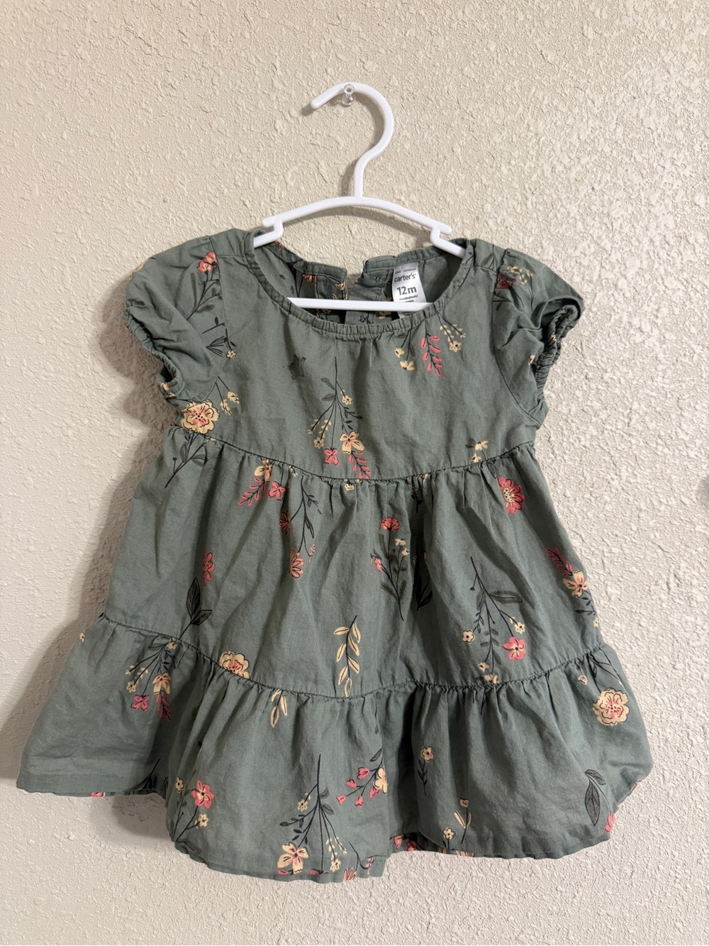Carter’s 12m baby green & floral short sleeve dress church or family pictures